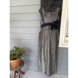 1950s Shimmery Gown Dress with Bow Detail and Zipper